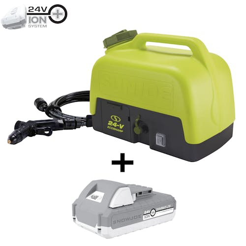 Sun Joe Cordless Go-Anywhere Portable Sink and Shower Spray Washer plus a 2.0-Ah battery.