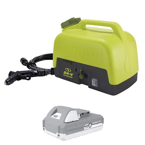 Sun Joe Cordless Go-Anywhere Portable Sink and Shower Spray Washer with a 2.0-Ah battery.
