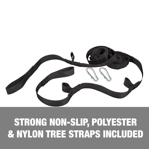 Strong, non-slip polyester and nylon tree straps included.