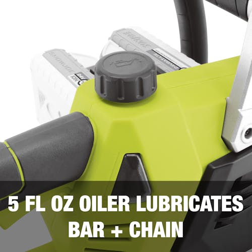 5 fluid ounce oiler lubricates the bar and chain.
