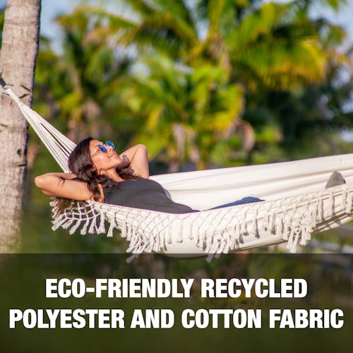 Eco-friendly recycled polyester and cotton fabric.