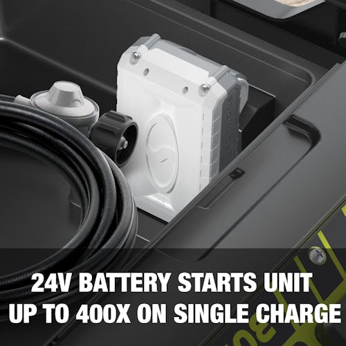 24-volt lithium-ion battery starts unit up to 400 times on a single charge.
