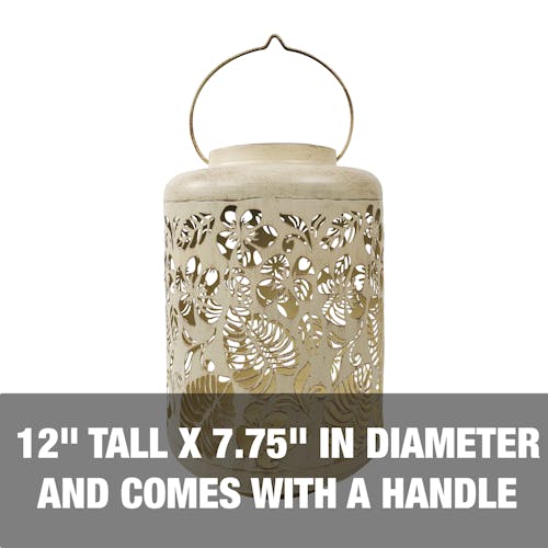 12 inches tall, 7.75 inches in diameter and comes with a handle.
