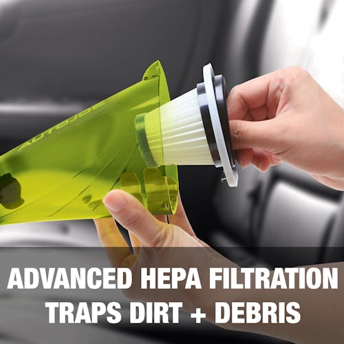 Advanced HEPA filtration traps dirt and debirs.