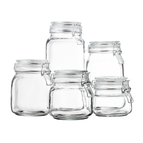 EatNeat Set of 5 Airtight Mason Jars with glass lids.