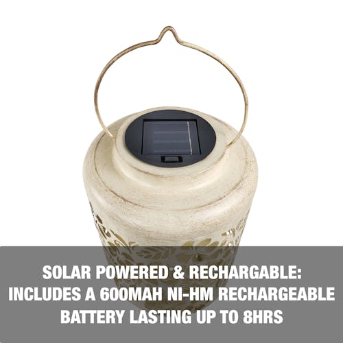 Solar powered and rechargeable: includes a 600 MAH NI-HM rechargeable batter lasting up to 8 hours.