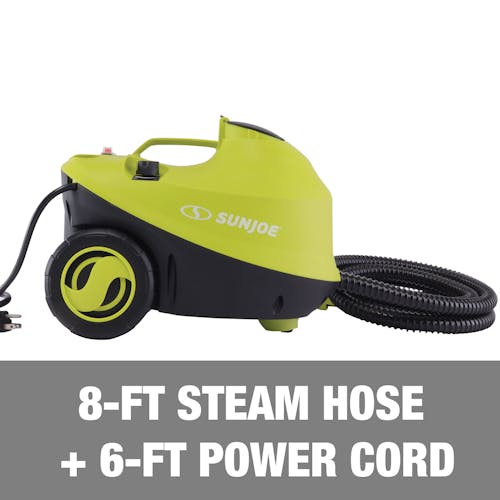 8-foot steam hose and 6-foot power cord.
