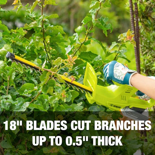 18-inch blades cut branches up to 0.5-inches thick.
