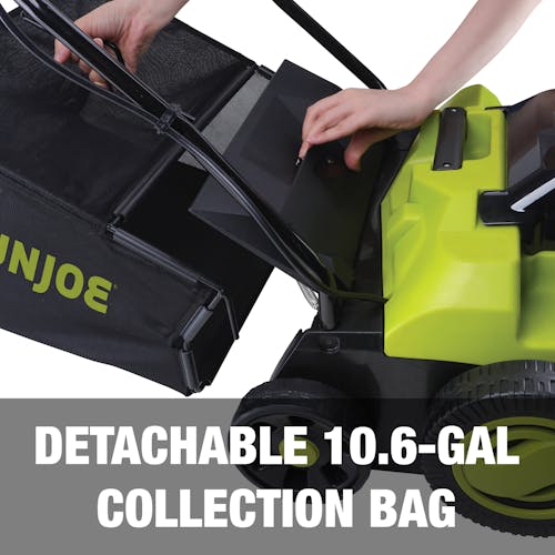 Detachable 10.6 gallon collection bag.