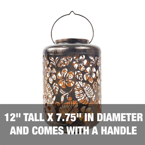 12 inches tall, 7.75 inches in diameter and comes with a handle.
