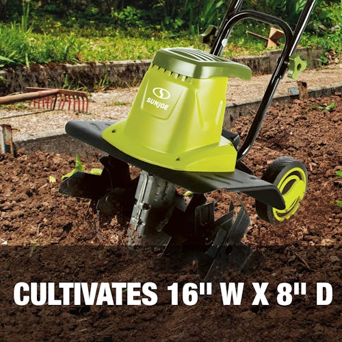 Cultivates 16 inches wide and 8 inches deep.
