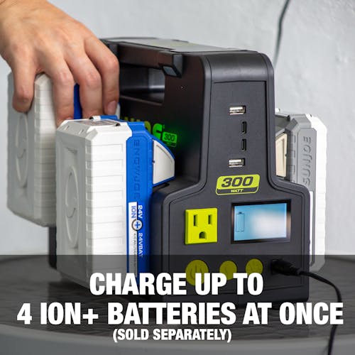Charge up to 4 24-Volt lithium batteries at once (sold separately).