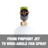 From pinpoint jet to wide-angled fan spray.