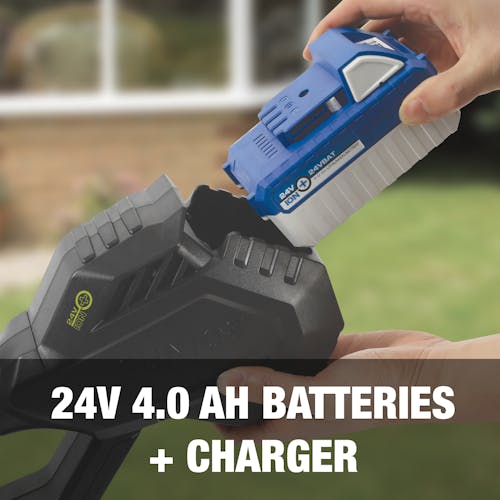 24-volt 4.0-Ah lithium-ion battery and quick charger.