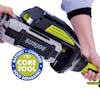 Close-up of the battery compartment on the Sun Joe 100-volt 16-inch Cordless Brushless String Trimmer. Tool only.