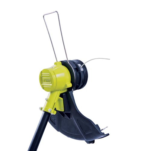 Close-up of the trimmer head on the Sun Joe 100-volt 16-inch Cordless Brushless String Trimmer.