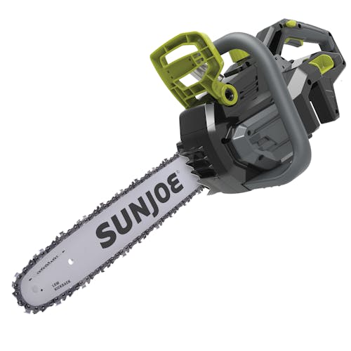 Sun Joe 100-volt 18-inch Cordless Brushless Handheld Chainsaw.