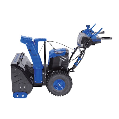 Left-side view of the Snow Joe 100-volt 24-inch Cordless Dual-Stage Snow Blower.
