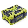 Rear-angled view of the Snow Joe and Sun Joe 100-volt 5.0-Ah lithium-ion battery.