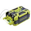 Snow Joe and Sun Joe 100-volt 5.0-Ah lithium-ion battery with two USB cords plugged in.