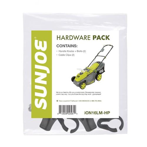 Packaging for the hardware pack, containing handle knobs and cable clips.