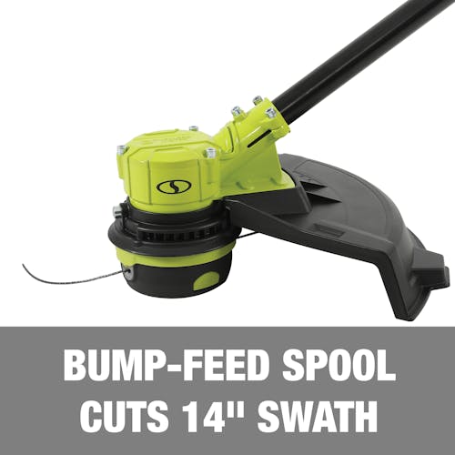 Bump-feed spool cuts 14-inch swath.