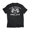 Slick Products Black Race Team Tee. The brand name, year established, website, and racing flags are on the back.