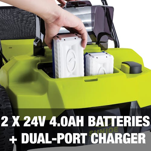 Two 24-volt 4.0-Ah lithium-ion batteries and dual-port charger.