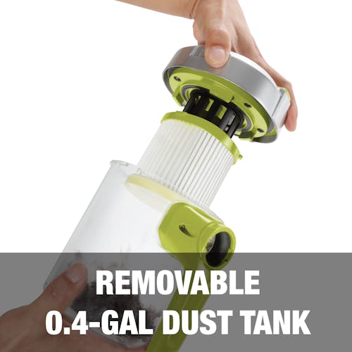 Removable 0.4 gallon dust tank.