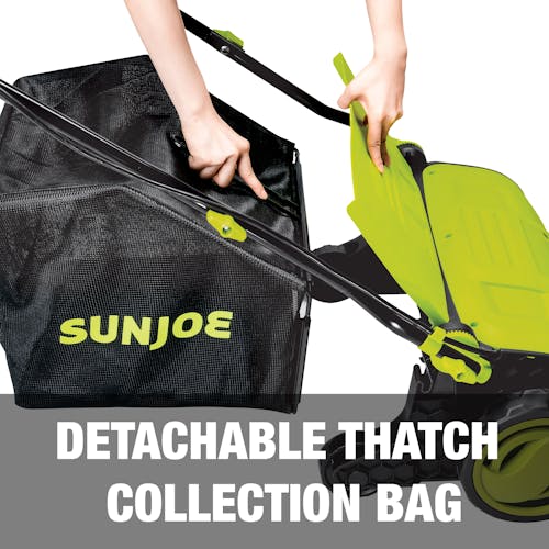 Detachable thatch collection bag.