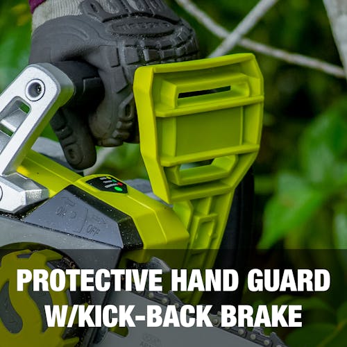 Protective hand guard with kick-back brake.