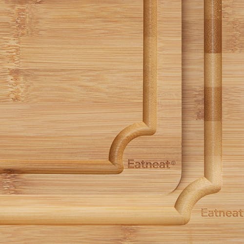 Juice grooves on the EatNeat Set of 2 Authentic Bamboo Cutting Boards.