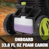Onboard 33.8 fluid ounce foam cannon.