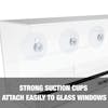 Strong suction cups attach easily to glass windows.