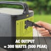 AC output is 300 watts with a 500 watt peak.