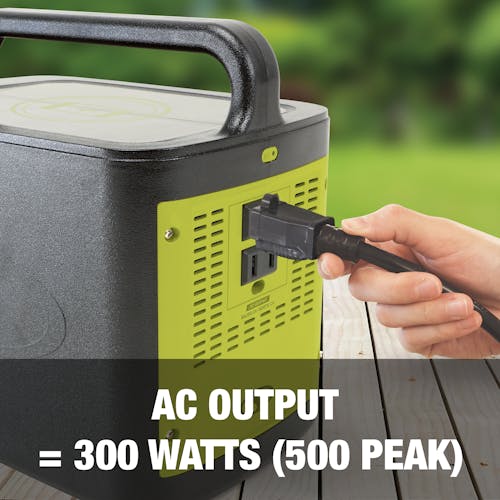 AC output is 300 watts with a 500 watt peak.