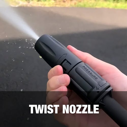 Twist nozzle on the spray wand.