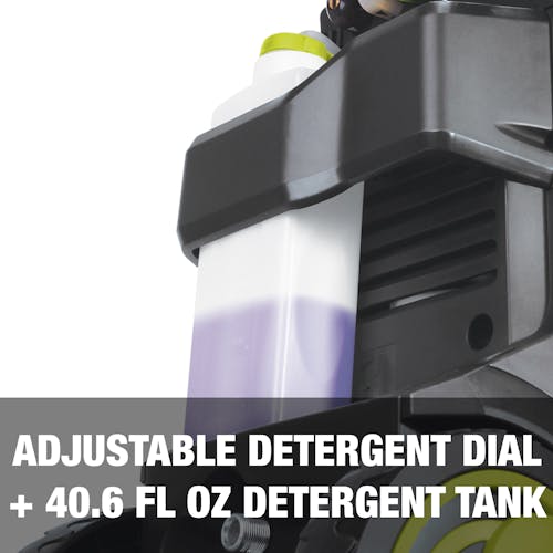 Adjustable detergent dial and a 40.6 fluid ounce detergent tank.