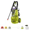 Sun Joe 13-amp 2100 PSI Electric Pressure Washer with foam cannon, hose adapter, quick connect tips, and needle clean out tool.