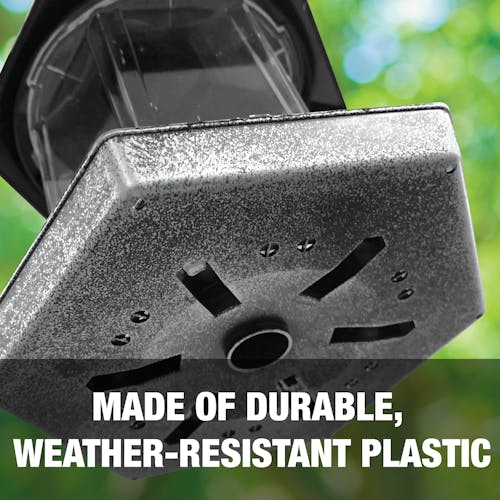 Made of durable, weather-resistant plastic.