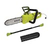 Sun Joe 6-amp 8-inch Electric Convertible Pole Chain Saw with pole and blade cover.