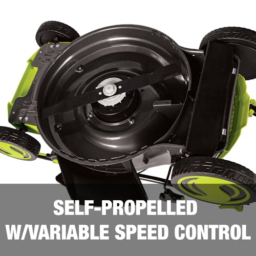 Self-propelled with variable speed control.
