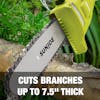 Cuts branches up to 7.5-inches thick.