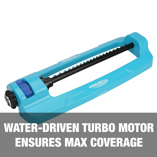 Water-driven turbo motor ensures max coverage.