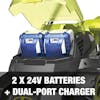 Two 24-volt 4.0-Ah lithium-ion batteries and dual port quick charger.