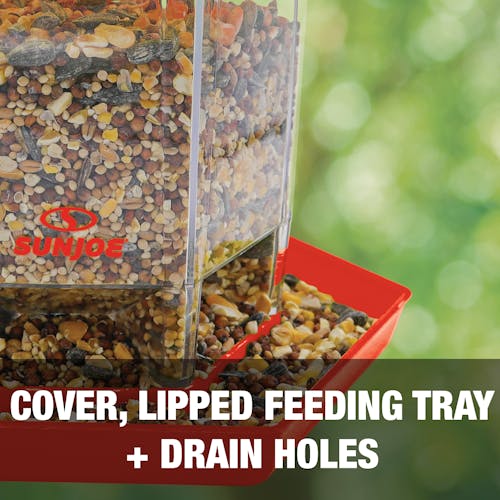 Cover- lipped feeding tray, and drain holes.