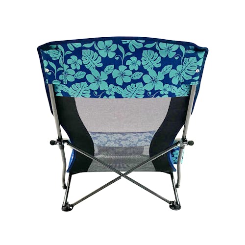Rear view of the Bliss Hammocks Collapsible Blue Flower Beach Chair.