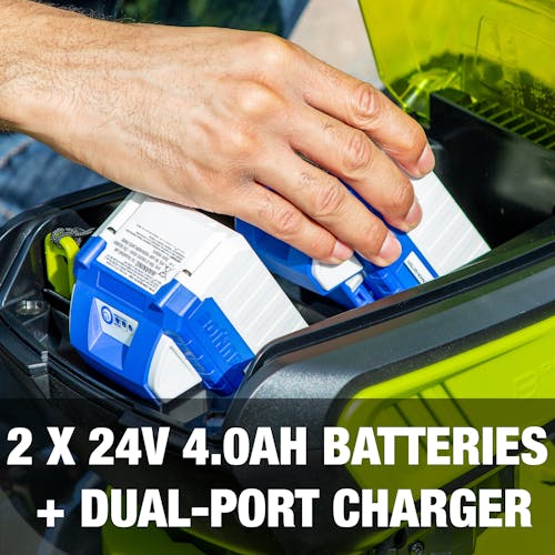 Two 24-volt 4.0-Ah batteries and dual-port charger.