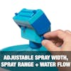 Adjustable spray width, range, and water flow.