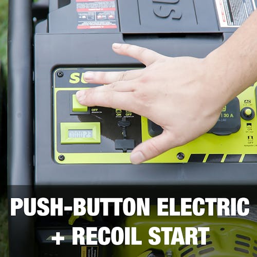 Push-button electric and recoil start.